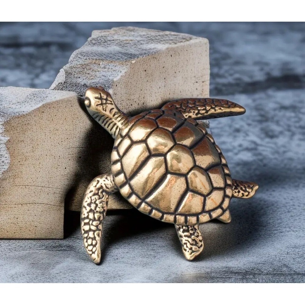 Brass Sea Turtle Statue Mini Tea Pet Figurine for Bedroom House‎ Warming Gift